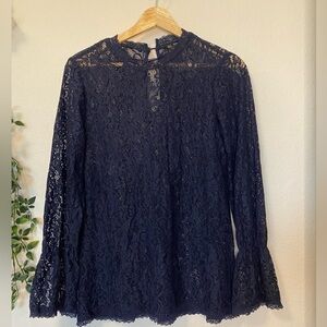 Zara Navy Blue Lace Long Sleeve Blouse - Size Small